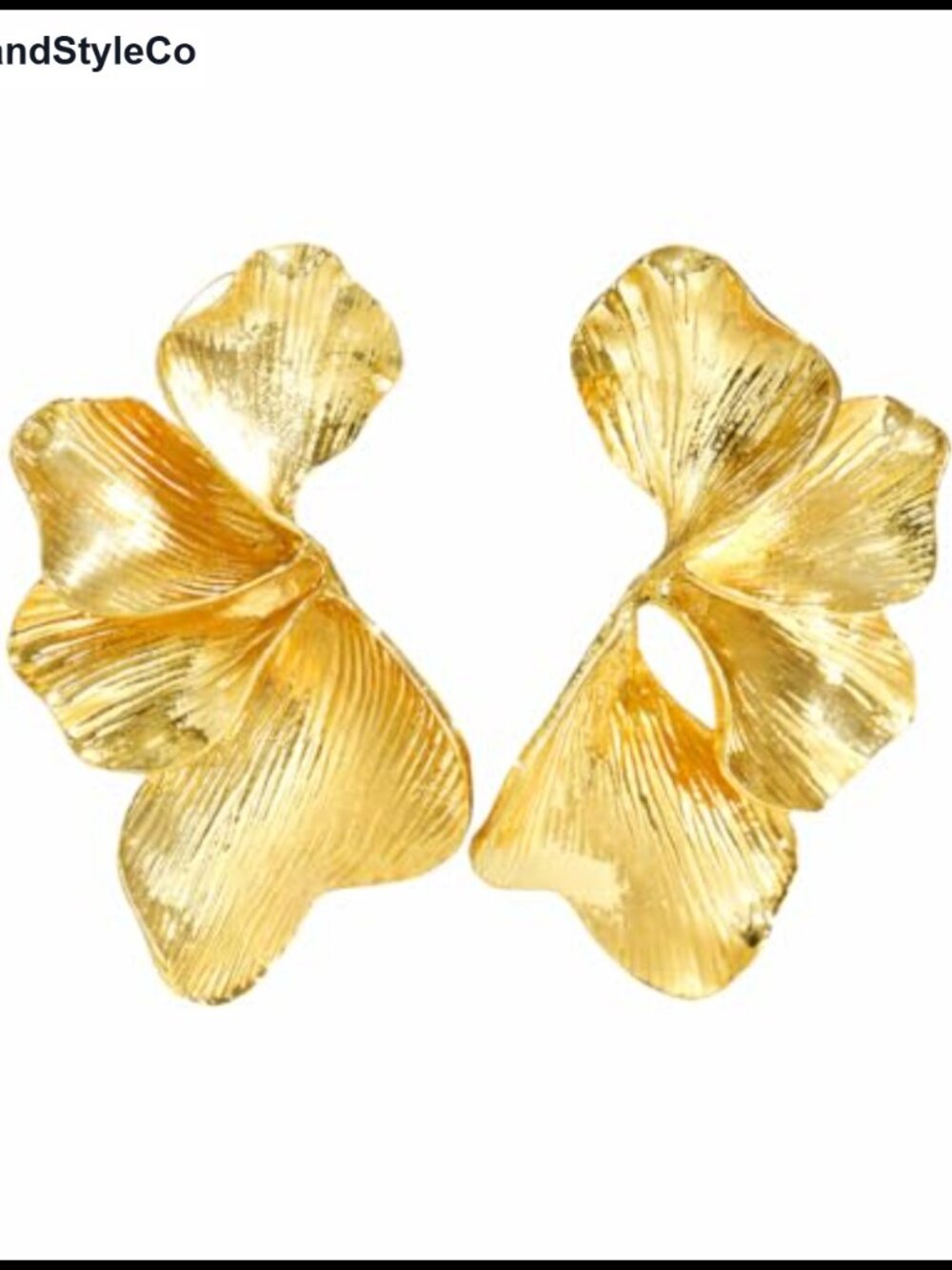 Vintage Textured Gold Stud Earrings Oversized Leaf Shape Statement Jewelry